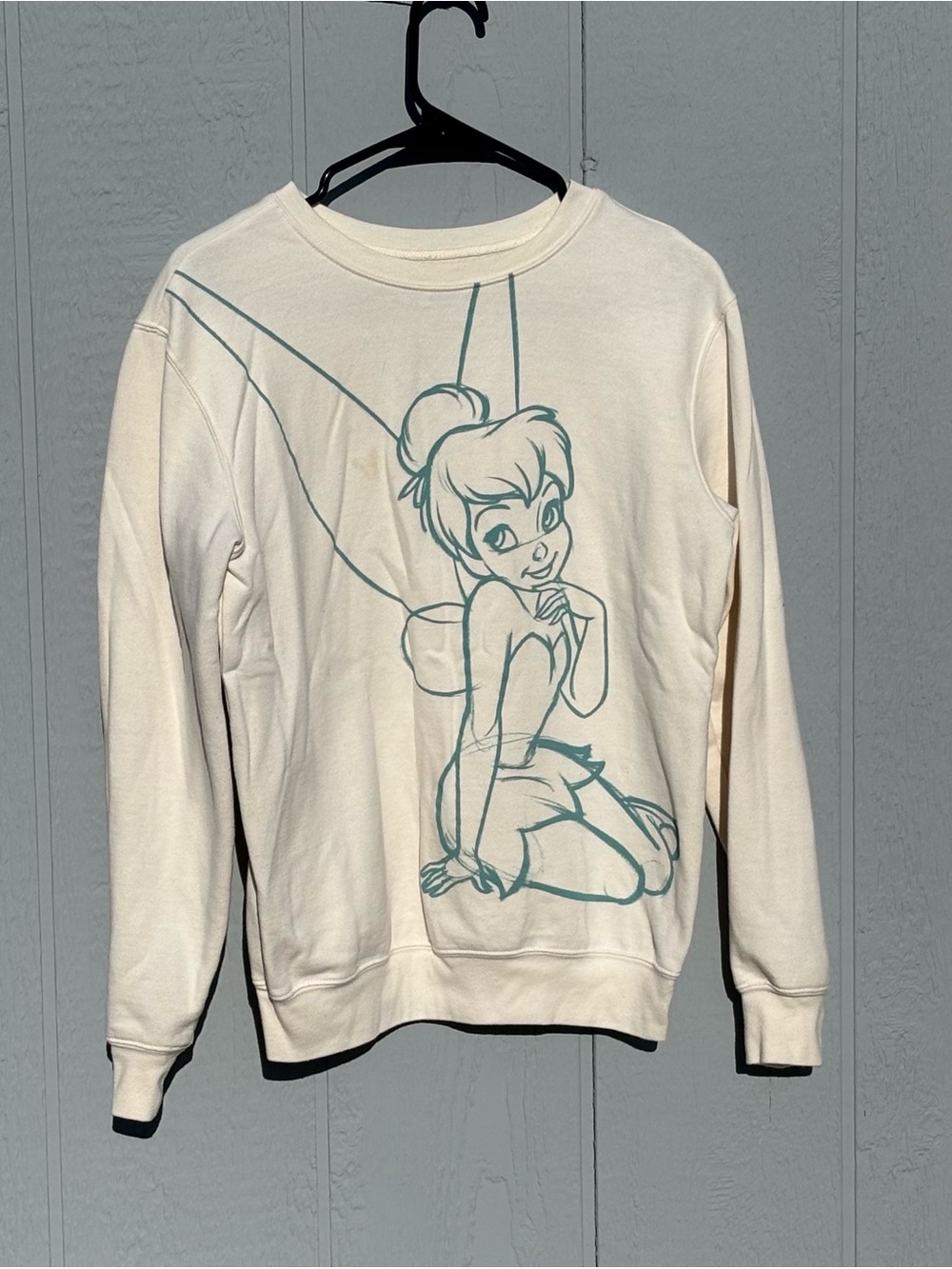 Disney Cream Sweatshirt with Teal Tinkerbell Graphic